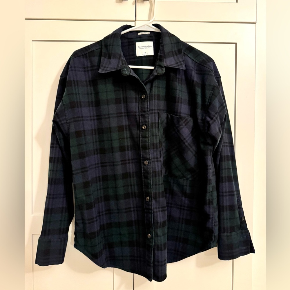 Abercrombie & Fitch Navy and Green Plaid Shirt